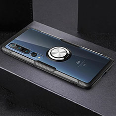 Funda Silicona Ultrafina Carcasa Transparente con Magnetico Anillo de dedo Soporte C01 para Xiaomi Mi 10 Pro Plata y Negro