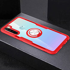 Funda Silicona Ultrafina Carcasa Transparente con Magnetico Anillo de dedo Soporte C01 para Xiaomi Redmi Note 8 (2021) Rojo