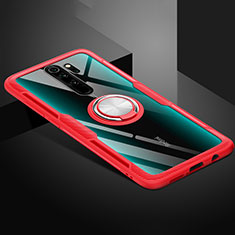 Funda Silicona Ultrafina Carcasa Transparente con Magnetico Anillo de dedo Soporte C01 para Xiaomi Redmi Note 8 Pro Rojo