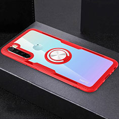 Funda Silicona Ultrafina Carcasa Transparente con Magnetico Anillo de dedo Soporte C01 para Xiaomi Redmi Note 8 Rojo
