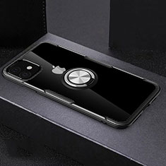 Funda Silicona Ultrafina Carcasa Transparente con Magnetico Anillo de dedo Soporte C02 para Apple iPhone 11 Plata y Negro
