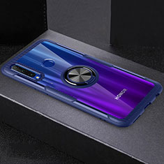 Funda Silicona Ultrafina Carcasa Transparente con Magnetico Anillo de dedo Soporte C02 para Huawei Honor 20i Azul y Negro