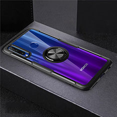 Funda Silicona Ultrafina Carcasa Transparente con Magnetico Anillo de dedo Soporte C02 para Huawei Honor 20i Negro