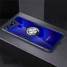 Funda Silicona Ultrafina Carcasa Transparente con Magnetico Anillo de dedo Soporte C02 para Huawei Honor View 20 Azul