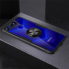 Funda Silicona Ultrafina Carcasa Transparente con Magnetico Anillo de dedo Soporte C02 para Huawei Honor View 20 Negro