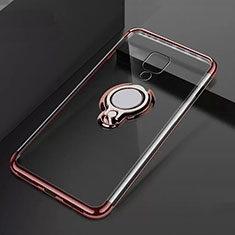 Funda Silicona Ultrafina Carcasa Transparente con Magnetico Anillo de dedo Soporte C02 para Huawei Mate 20 X 5G Oro Rosa