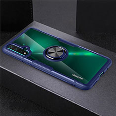 Funda Silicona Ultrafina Carcasa Transparente con Magnetico Anillo de dedo Soporte C02 para Huawei Nova 5 Azul y Negro