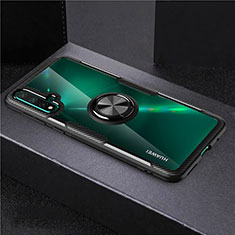 Funda Silicona Ultrafina Carcasa Transparente con Magnetico Anillo de dedo Soporte C02 para Huawei Nova 5 Negro