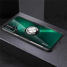 Funda Silicona Ultrafina Carcasa Transparente con Magnetico Anillo de dedo Soporte C02 para Huawei Nova 5 Plata y Negro