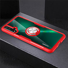 Funda Silicona Ultrafina Carcasa Transparente con Magnetico Anillo de dedo Soporte C02 para Huawei Nova 5 Pro Rojo