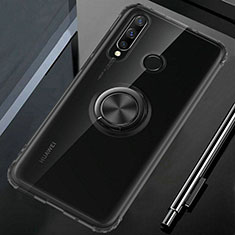 Funda Silicona Ultrafina Carcasa Transparente con Magnetico Anillo de dedo Soporte C02 para Huawei P30 Lite New Edition Negro