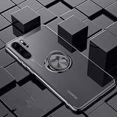 Funda Silicona Ultrafina Carcasa Transparente con Magnetico Anillo de dedo Soporte C02 para Huawei P30 Pro Negro
