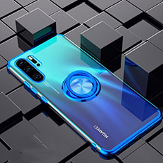 Funda Silicona Ultrafina Carcasa Transparente con Magnetico Anillo de dedo Soporte C02 para Huawei P30 Pro New Edition Azul