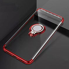 Funda Silicona Ultrafina Carcasa Transparente con Magnetico Anillo de dedo Soporte C02 para Oppo K1 Rojo