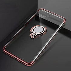 Funda Silicona Ultrafina Carcasa Transparente con Magnetico Anillo de dedo Soporte C02 para Oppo R17 Neo Oro Rosa