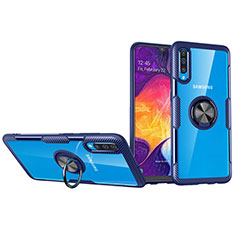 Funda Silicona Ultrafina Carcasa Transparente con Magnetico Anillo de dedo Soporte C02 para Samsung Galaxy A90 5G Azul