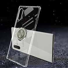 Funda Silicona Ultrafina Carcasa Transparente con Magnetico Anillo de dedo Soporte C02 para Samsung Galaxy Note 10 Plus Claro