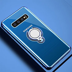 Funda Silicona Ultrafina Carcasa Transparente con Magnetico Anillo de dedo Soporte C02 para Samsung Galaxy S10 Azul