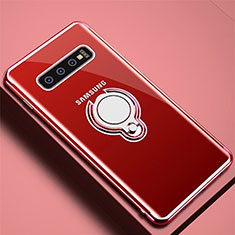 Funda Silicona Ultrafina Carcasa Transparente con Magnetico Anillo de dedo Soporte C02 para Samsung Galaxy S10 Oro Rosa