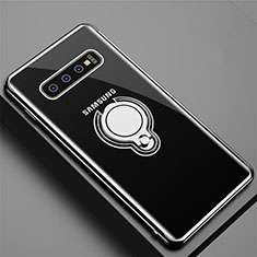 Funda Silicona Ultrafina Carcasa Transparente con Magnetico Anillo de dedo Soporte C02 para Samsung Galaxy S10 Plus Negro