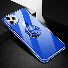 Funda Silicona Ultrafina Carcasa Transparente con Magnetico Anillo de dedo Soporte C03 para Apple iPhone 11 Pro Azul