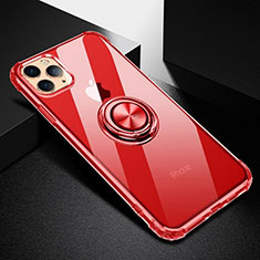 Funda Silicona Ultrafina Carcasa Transparente con Magnetico Anillo de dedo Soporte C03 para Apple iPhone 11 Pro Rojo