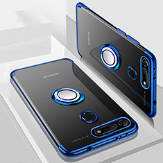 Funda Silicona Ultrafina Carcasa Transparente con Magnetico Anillo de dedo Soporte C03 para Huawei Honor View 20 Azul
