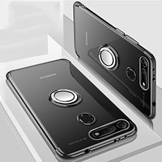 Funda Silicona Ultrafina Carcasa Transparente con Magnetico Anillo de dedo Soporte C03 para Huawei Honor View 20 Negro