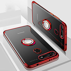 Funda Silicona Ultrafina Carcasa Transparente con Magnetico Anillo de dedo Soporte C03 para Huawei Honor View 20 Rojo