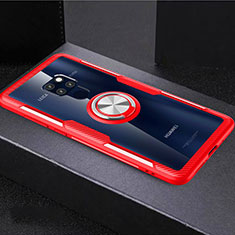 Funda Silicona Ultrafina Carcasa Transparente con Magnetico Anillo de dedo Soporte C03 para Huawei Mate 20 X 5G Rojo