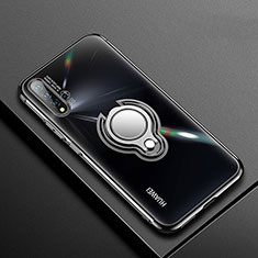 Funda Silicona Ultrafina Carcasa Transparente con Magnetico Anillo de dedo Soporte C03 para Huawei Nova 5 Negro