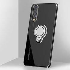 Funda Silicona Ultrafina Carcasa Transparente con Magnetico Anillo de dedo Soporte C03 para Huawei P20 Pro Negro
