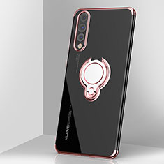 Funda Silicona Ultrafina Carcasa Transparente con Magnetico Anillo de dedo Soporte C03 para Huawei P20 Pro Oro Rosa