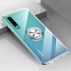 Funda Silicona Ultrafina Carcasa Transparente con Magnetico Anillo de dedo Soporte C03 para Huawei P30 Claro