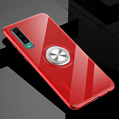 Funda Silicona Ultrafina Carcasa Transparente con Magnetico Anillo de dedo Soporte C03 para Huawei P30 Rojo