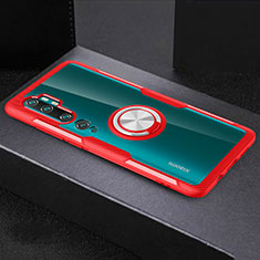 Funda Silicona Ultrafina Carcasa Transparente con Magnetico Anillo de dedo Soporte D01 para Xiaomi Mi Note 10 Pro Rojo
