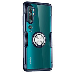 Funda Silicona Ultrafina Carcasa Transparente con Magnetico Anillo de dedo Soporte D02 para Xiaomi Mi Note 10 Azul Cielo