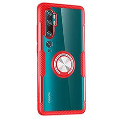 Funda Silicona Ultrafina Carcasa Transparente con Magnetico Anillo de dedo Soporte D02 para Xiaomi Mi Note 10 Pro Rojo