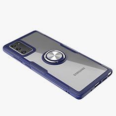 Funda Silicona Ultrafina Carcasa Transparente con Magnetico Anillo de dedo Soporte N01 para Samsung Galaxy Note 20 5G Azul Real