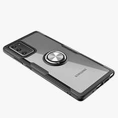Funda Silicona Ultrafina Carcasa Transparente con Magnetico Anillo de dedo Soporte N01 para Samsung Galaxy Note 20 5G Plata y Negro