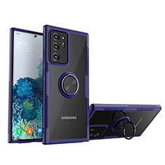 Funda Silicona Ultrafina Carcasa Transparente con Magnetico Anillo de dedo Soporte N01 para Samsung Galaxy Note 20 Ultra 5G Azul