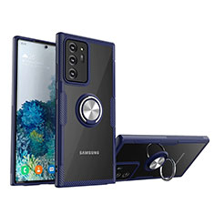 Funda Silicona Ultrafina Carcasa Transparente con Magnetico Anillo de dedo Soporte N01 para Samsung Galaxy Note 20 Ultra 5G Azul Real