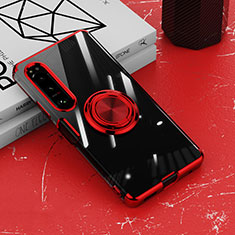 Funda Silicona Ultrafina Carcasa Transparente con Magnetico Anillo de dedo Soporte para Sony Xperia 1 IV Rojo