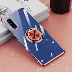 Funda Silicona Ultrafina Carcasa Transparente con Magnetico Anillo de dedo Soporte para Sony Xperia 10 III Lite Oro Rosa