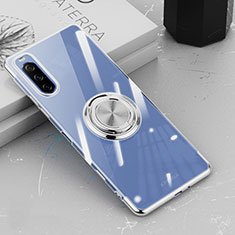 Funda Silicona Ultrafina Carcasa Transparente con Magnetico Anillo de dedo Soporte para Sony Xperia 10 III Plata