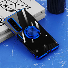 Funda Silicona Ultrafina Carcasa Transparente con Magnetico Anillo de dedo Soporte para Sony Xperia 10 IV Azul