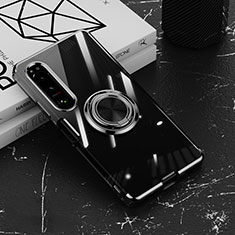 Funda Silicona Ultrafina Carcasa Transparente con Magnetico Anillo de dedo Soporte para Sony Xperia 10 IV Negro