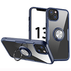 Funda Silicona Ultrafina Carcasa Transparente con Magnetico Anillo de dedo Soporte S01 para Apple iPhone 13 Mini Azul