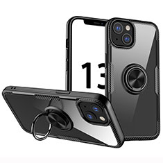 Funda Silicona Ultrafina Carcasa Transparente con Magnetico Anillo de dedo Soporte S01 para Apple iPhone 13 Negro