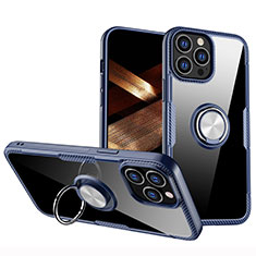 Funda Silicona Ultrafina Carcasa Transparente con Magnetico Anillo de dedo Soporte S01 para Apple iPhone 14 Pro Azul